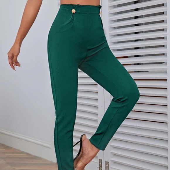 Dark Green High Waisted Button Pants in L - Picture 3 of 5